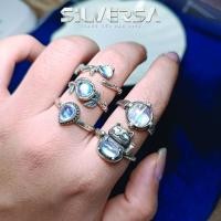 ราคา ฟรีไซส์ - เงิน แหวนเงินมูนสโตน, แหวนหินธรรมชาติเหมาะสําหรับองค์ประกอบน้ําและโลหะ นางสาว6 (56410179614)