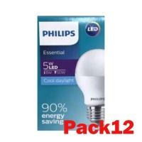 ราคา [โค้ด SMAMAY150 ลด40%] PHILIPS หลอดไฟ LED Bulb 5W รุ่น Essential Cool Daylight แสงขาว ขั้วE27 Pack 12 (ราคารวม 12 หลอด) (5615862496)