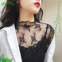 ราคา DELUXELY เสื้อลูกไม้แขนยาวสีดำสำหรับผู้หญิง ออกแบบโปร่งพร้อมลายดอกไม้ปักสวยงาม (53557543567)