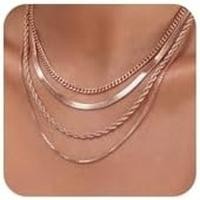 ราคา Tewiky ชั้นสร้อยคอผู้หญิง Non Tarnish- Chunky 14k Gold Plated Herringbone/Snake/Rope/กล่อง/Cun Link Chain สําหรับผู้หญิงกันน้ํา Layering Stack Choker สร้อยคออินเทรนด์ Dainty (54612055089)