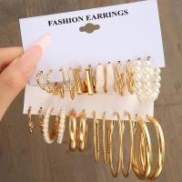 ราคา LATS Boho Big Circle Hoop Earring Set for Women Gold Color Bohemia Vintage Pearl Square Earring Heart Zircon Ear Studs J (50100051412)