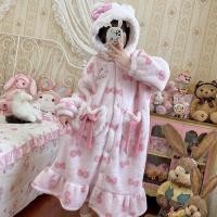 ราคา ชุดนอนขนแกะปะการังหนาอบอุ่น ออกแบบสำหรับผู้หญิงในฤดูหนาว มาพร้อมโบว์ตุ๊กตาคิตตี้น่ารัก (44119171279)