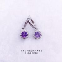 ราคา L6406 ต่างหูพลอยอเมทิสต์แท้ ( Natural Amethyst ) แบบอิงลิชล็อค ตัวเรือนเงินแท้925 ชุบทองคำขาว (15386834926)