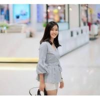 ราคา เสื้อแขนกระดิ่ง ลายทางสีฟ้า จั๊มเอวด้านหลัง (6038025714)