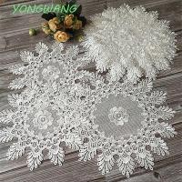 ราคา YONGWANG Placemat รอบเย็บปักถักร้อยดอกไม้สีขาวโครเชต์ผ้าปูโต๊ะ Delicate Pad (53714817353)