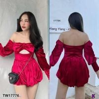 ราคา MM17776 Jumpsuit จั้มสูทกำมะหยี่อกแต่งโบว์ Jumpsuit. Velvet jumpsuit. Chest decorated with bow.. (19435895647)