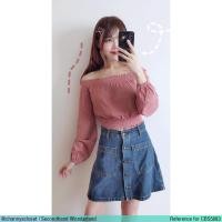 ราคา USED H&M - Off Shoulder Pink Crop Top | เสื้อปาดไหล่สีชมพู เสื้อครอป แขนยาว แขนพอง ระบาย สายฝอ แท้ มือสอง (18281500573)