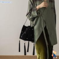 ราคา THECEDARS Velvet Bucket Bag, Luxury Velvet Pearl Fringe Pearl Tassel Shoulder Bag, Drawstring Cuff Closed Dual Strap Design Chinese Style Crossbody Bag Party Evening Use (43032692532)