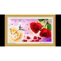ราคา (ยังไม่ติด ไม่มีกรอบ)ภาพวาดเพชร นาฬิกาดอกกุหลาบสีแดง 75x45 (26031058593)