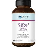 ราคา Vitamin World Triple Strength Omega 3 Fish Oil อาหารเสริม 1360 mg, 950 mg Active Omega-3 Fatty Acids with EPA & DHA, รองรับหัวใจ, Brain & Joint Health, ปราศจากกลูเตน, 180 ซอฟท์เจล (56359957646)