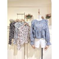 ราคา FKพร้อมส่ง เสื้อแขนยาวแต่งระบาย ผ้าชีฟองลายดอก สไตล์เกาหลี (5579522205)