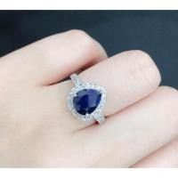 ราคา แหวนพลอยไพลินสีน้ำเงินเข้มเจียรไนทรงหยดน้ำประดับเพชรรัสเซียสีขาว เงินแท้ 925 (6651065716)