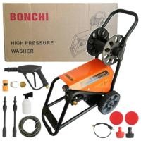 ราคา BONCHI เครื่องอัดฉีดน้ำแรงดันสูงมีล้อลากสีส้ม ปั๊มน้ำแรงดันสูง 450 บาร์ 3500 วัตต์ เครื่องล้างรถ ปืนฉีดนำแรงสูง เครื่องอ (28760332531)