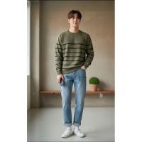 ราคา Knitwear ZASUM แขนยาวคอกลมลายริ้ว Nautical styleสีเขียวขี้ม้า/ดำ (olive green/black) ถักทอด้วย cotton100% ผ้านุ่มใส่สบาย (57054345333)