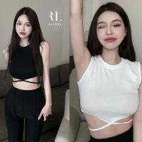 ราคา เสื้อกั๊กเซ็กซี่ผิดปกติ เสื้อครอปแขนกุด ดีไซน์สายไขว้หน้าผูกหลัง มินิครอปสีพื้นเซ็กซี่ (23232304554)