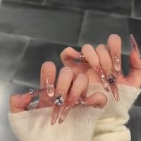 ราคา [Pear Vortex Light Mist] Flashing Rose Pink Gold Smile Cats Eye Stacked Diamond Nails Long Whitening Handmade Wear Nails (51350853744)