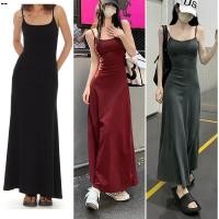 ราคา สาวฮอต เดรสยาวสีแดงสไตล์ปีใหม่ เดรสยาวสายเอี๊ยมสีดําผู้หญิงทรงสลิมฟิต (29192220472)