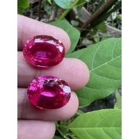 ราคา ทับทิม LAB ทับทิมพม่าเทียม รูป cts พลอย BURMA PINK RUBY COLOR OVAL SHAPE 12X16 MM ( 2 เม็ด) (18167802348)