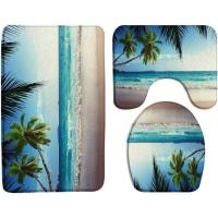 ราคา AMFD 3 ชิ้น Beach View Bath Mat Ocean Beach Hawaiian Tropical Palm Tree ธรรมชาติทิวทัศน์หน่วยความจําโฟมชุดพรม,อาบน้ํา + U-Shaped Contour พรม + ฝาครอบฝาชักโครก (52862725959)