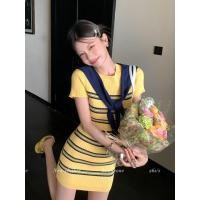 ราคา เกาหลีสาวหวานอารมณ์ลายแขนสั้นชุดถักผู้หญิงรอบคอสูงเอวแฟชั่น บาง บอดี้คอน ชุดมินิ (47915082995)