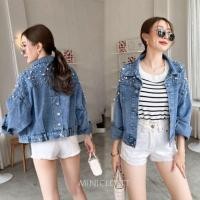 ราคา ✅พร้อมส่ง สียีนส์✅ เสื้อแจ็คเก็ตยีนส์ แต่งมุก อก46” MC (23179091881)