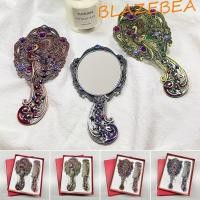 ราคา BLAZEBEA ชุดหวีกระจกแต่งหน้านกยูง, หรูหรามือถือเจ้าหญิง Make Up Mirror, ลายนูนขนาดเล็กพร้อมกล่องของขวัญพร้อมหวีกระจกเครื่องสําอางตะวันออกกลาง (55113837435)