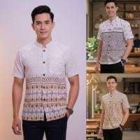 ราคา เสื้อลายไทยผู้ชายแขนสั้น เนื้อผ้าฝ้ายพิมพ์ลายหมักโคลน โทนสีขาว แถม!!ถุงใส่แก้วน้ำ (53106217847)