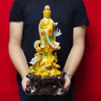 ราคา เจ้าแม่กวนอิม สีทอง พระมหาโพธิสัตว์ ปางประทานพร ประทับบนมังกร(สูง45ซม.)องค์ใหญ่มาก ปลุกเสกจากวัดมังกร งานสวยพรีเมี่ยม (10241532569)