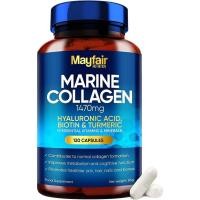 ราคา Marine Collagen 120 แคปซูล 1470 มก. คอมเพล็กซ์ด้วยกรดไฮยาลูโรนิกไบโอตินขมิ้น CE B2 D3 & 3 Minerals Hydrolyzed s ผู้หญิง Made in UK (27795339703)