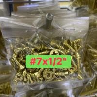 ราคา สกรูเกลียวปล่อย ชุบสีทอง เบอร์ 7 F หัวแฉก แบน 7x1/2, 7x5/8, 7x3/4, 7x1, 7x1-1/4, 7x1-1/2, 7x2”นิ้ว 50-100 ตัว น๊อต น็อต (44707244573)