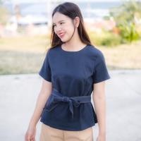 ราคา เสื้อโซยอล เสื้อลินินผสมฝ้าย ใส่สบาย คอกลมมีแขน แถมโบว์ผูกเอวเข้าชุด✨ (24379430565)