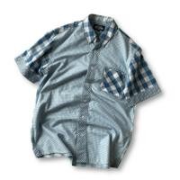 ราคา BEAMS / Short sleeves Collar pathwork shirt, blue (46863714732)