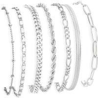 ราคา 7PCS 14K Gold Plated สร้อยข้อมือชุดผู้หญิง,Dainty แฟชั่น Layered Cuban Link Chain Herringbone Paperclip CHAIN สร้อยข้อมือ Stack,อินเทรนด์Stackable Gold Silver สร้อยข้อมือ Jewe (49011497419)