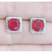 ราคา ต่างหูพลอยทับทิมสีแดงสด(Ruby)ต่างหูเงิน 92.5%ล้อมด้วยเพชรรัสเซีย รุ่นNA605-RU (4842388164)