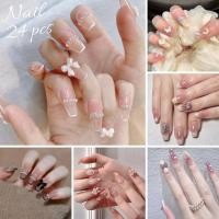 ราคา ส่งไวมาก❣เล็บเจลปลอมสำเร็จรูป เล็บเจลติดง่าย ทรงแบบยาว 24 ชิ้น พร้อมกาว ตะไบ มีลายให้เลือกหลากหลาย (42053437113)