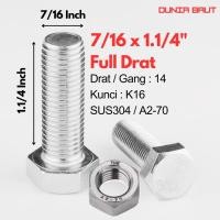 ราคา กลอนหกเหลี่ยมสแตนเลส 7/16 X 1. 1/4 - กลอนหกเหลี่ยม 7/16X1. 1/4 SS304 / SUS304 / A2-70 เกลียวเต็ม (53264933883)