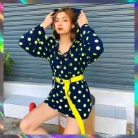 ราคา เดรสแขนยาว มีฮูด ลายจุดนีออน แถมเข็มขัดสีเหลือง แซ่บๆเลย⚡️ (4524492677)