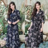 ราคา ชุดเดรสยาว Maxxi dress แม็กซี่เดรสเชิ้ต8ต่อผ้าป่าน ลายซากุระ (441589864)