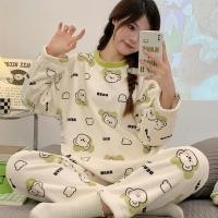 ราคา บางขนแกะชุดนอนสตรีฤดูใบไม้ร่วงฤดูหนาวสไตล์แขนยาวรอบคอสักหลาดน่ารักสีเขียวหัวหมีอบอุ่นนักเรียนบริการบ้านชุดฤดูหนาว (57711607071)