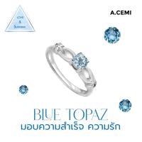 ราคา A.CEMI Star Swirl Blue Topaz Ring พลอยแท้ เพทายขาว แหวนพลอยแท้ เพทายขาวแหวนเงินแท้ ชุบทอง 18K (28202707467)