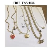 ราคา Retro kt Cat Necklace Saturn Long Sweater Chain Stacking All-Match Necklace (26370181185)