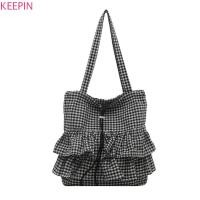 ราคา KEEPIN กระเป๋าสะพายใบบัว, กระเป๋าหูรูดความจุขนาดใหญ่สไตล์เกาหลี, ผ้าพิมพ์ลายแฟชั่นน้ําหนักเบา กระเป๋าโท้ตลายสก๊อตผ้ากลางแจ้ง (29587222634)