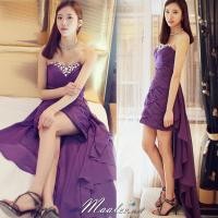 ราคา #พร้อมส่ง ชุดราตรีสั้น&ชุดเดรสสั้น เกาะอกสีม่วง (11834552625)