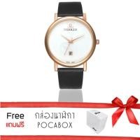 ราคา นาฬิกาข้อมือ ดิจิตอล สายยาง ผู้ชาย ผู้หญิง เท่ๆ ราคาถูก หน้าปัดกลมขอบทอง รุ่น OSHRZO-หนังดำ แถมกล่อง Poca Box (512506480)