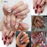 ราคา STELLARU 24 ชิ้นเล็บปลอมเล็บขอบสีเขียวกดบนเล็บ DIY Camellia (45260798044)