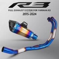 ราคา Slip-on For Yamaha YZF R3 R25 MT03 Motorcycle Exhaust Escape Moto Modified Full System Blue Header (53701830401)