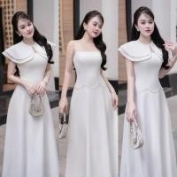 ราคา ❣️พร้อมส่ง Ticha เดรสสีขาว+เสื้อคลุมไหล่สองชั้น ใส่ออกงาน ดินเนอร์ งานบุญ งานบวช แฟนนาค (41051712215)