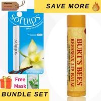 ราคา Burts Bees Beeswax Lip Balm + Mentholatum Softlips Lip Balm Vanilla / Natural Moisture & Sweet (40680888312)