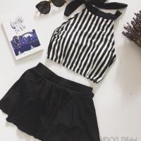 ราคา บิกินี่ 2 ชิ้น พร้อมเสื้อชั้นในสตรีลายสก๊อตและกระโปรงบานสีดํา (41508813552)