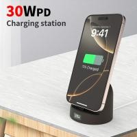 ราคา แท่นชาร์จเร็ว 30W 2-in-1 สําหรับ iPhone, Samsung และ Android รองรับพอร์ต USB-C แสดงระดับแบตเตอรี่ด้วย LED ดีไซน์สีดําสุดเท่ ชาร์จง่ายทั้งที่บ้าน ที่ทํางาน กลางแจ้ง บนรถยนต์ หรือเดินทาง ของขวัญคริสต์มา
